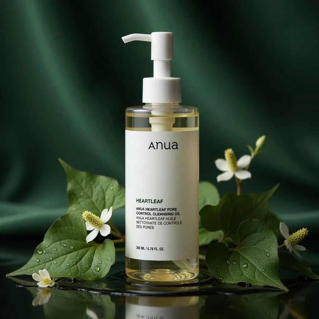 Anua Heartleaf cleansing oil with pore care and calm skincare mood