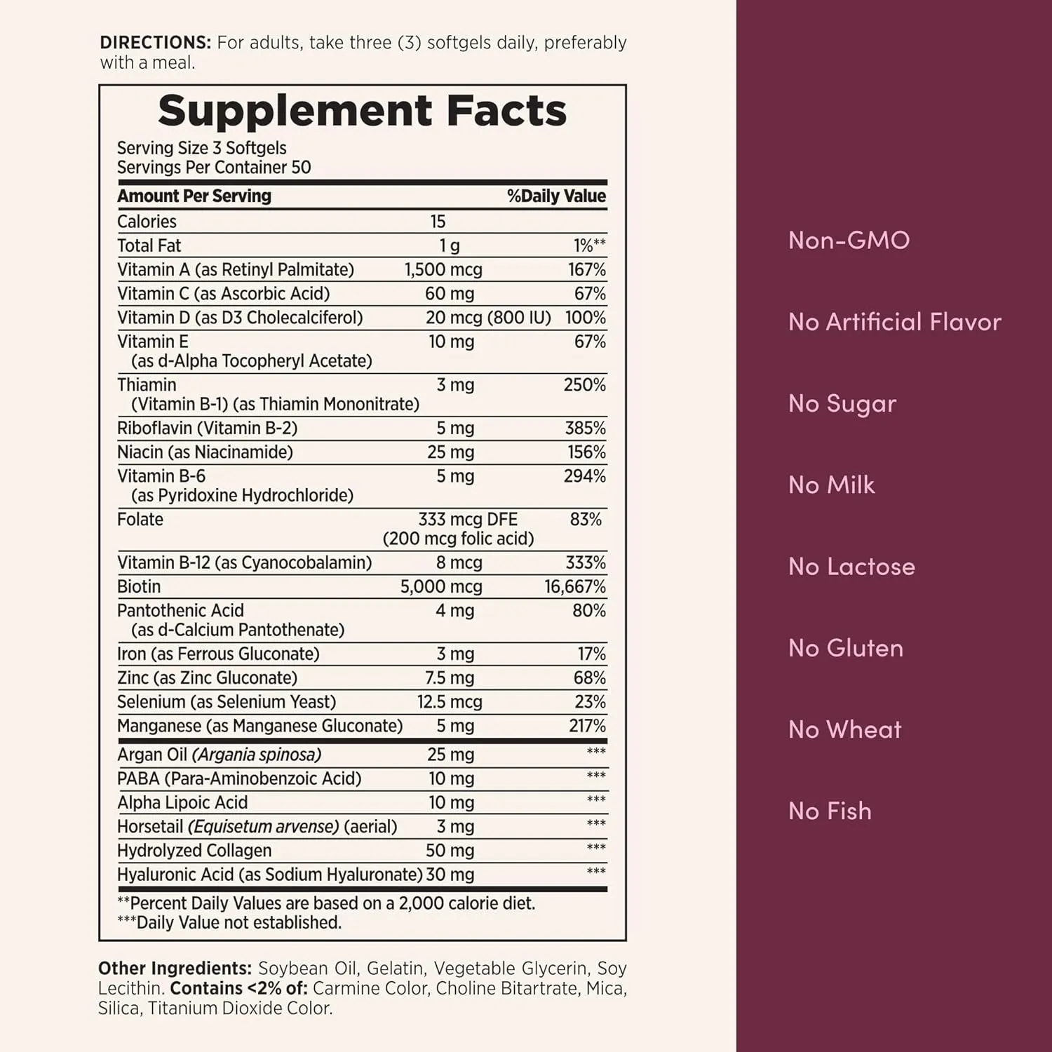 Nature’s Bounty package callout for biotin hyaluronic acid and vitamins