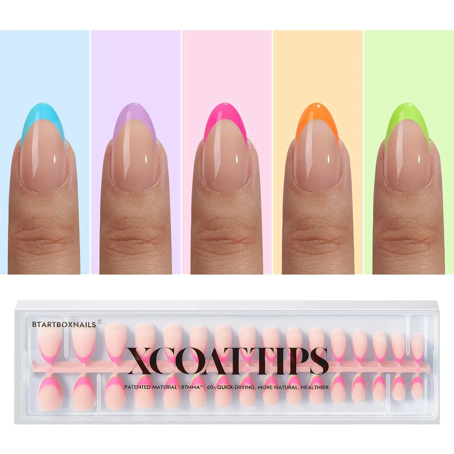 BTArtboxnails XCOATTIPS pastel French gel nail tips kit with color examples