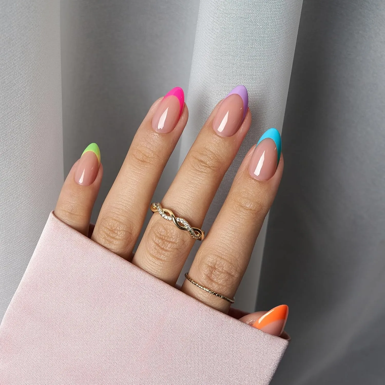 BTArtboxnails pastel French almond nails on hand