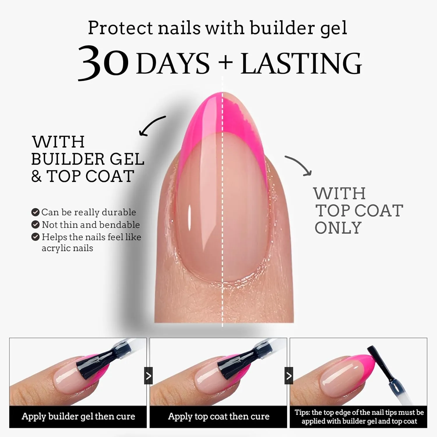 BTArtboxnails French gel nail tip application guide with builder gel and top coat