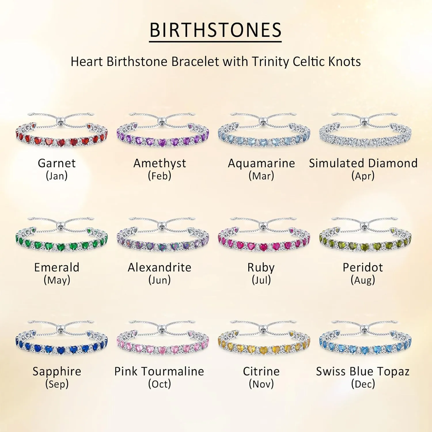 Birthstone tennis bracelet product details and adjustable chain