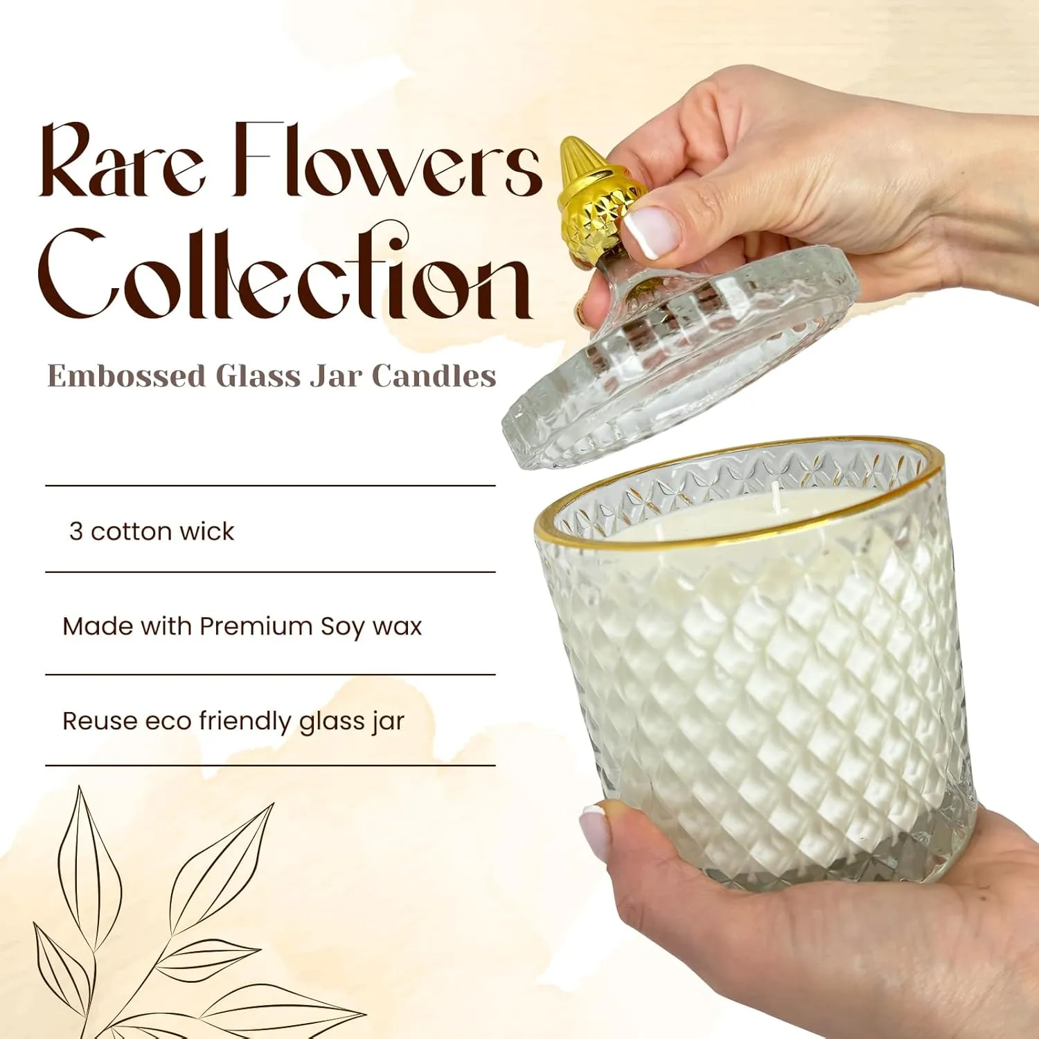 VIONAMI candle glass jar and gold lid details