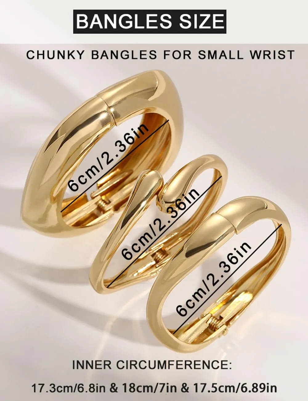 Chunky gold bangle bracelets product close-up