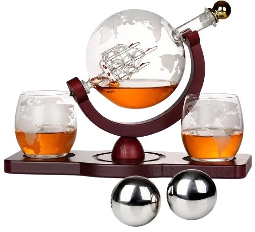 Whiskey globe decanter set with glasses