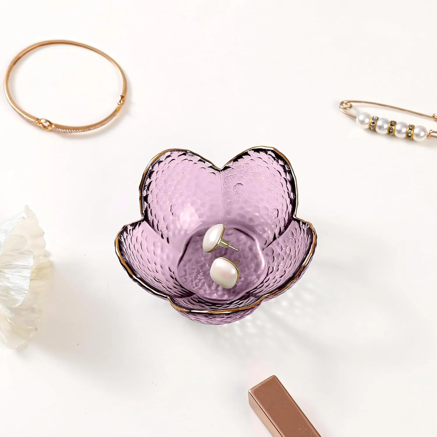 Purple flower ring dish size and use