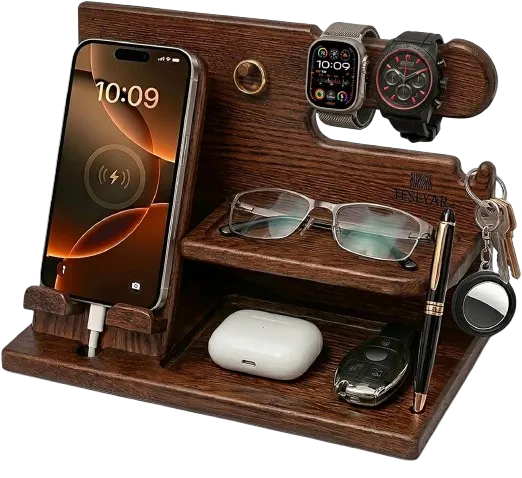 TESLYAR wood phone docking station and organizer