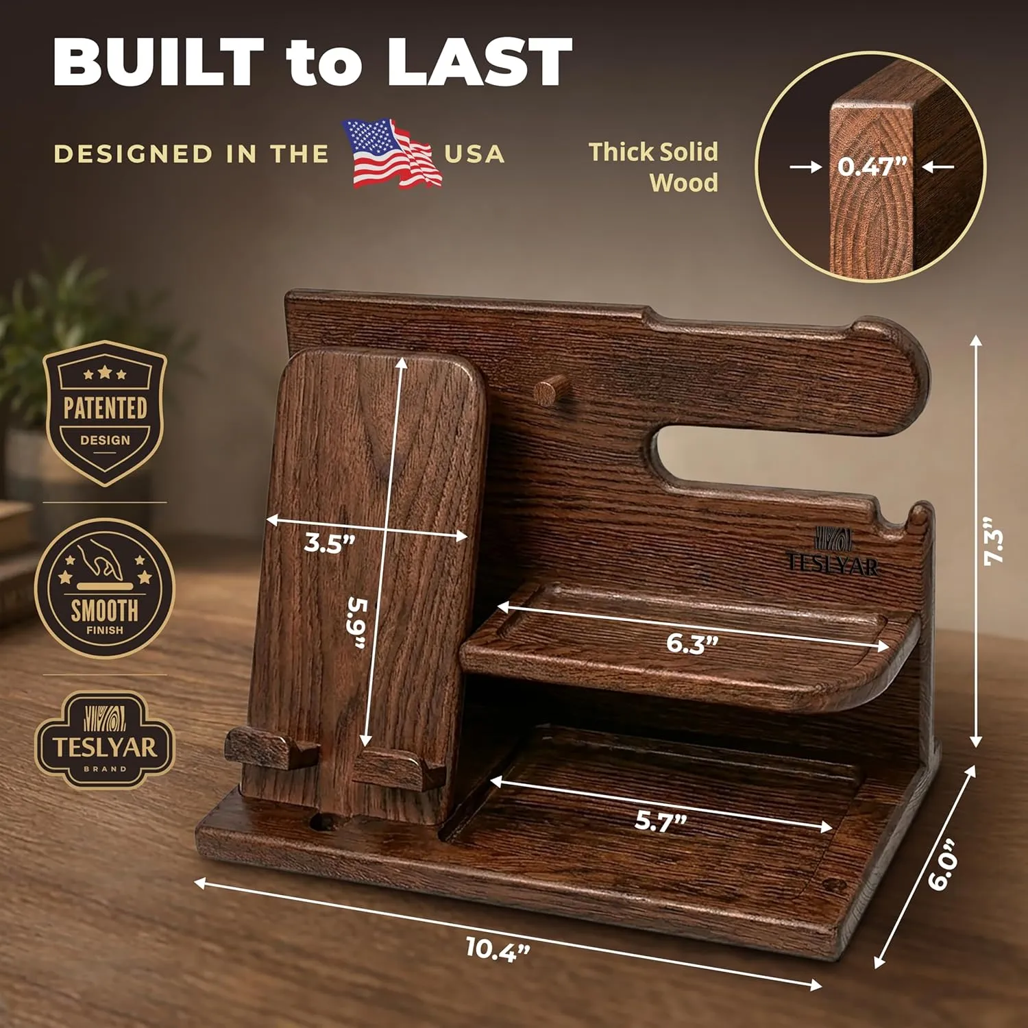 TESLYAR wood organizer used as a gift for husband on bedside table