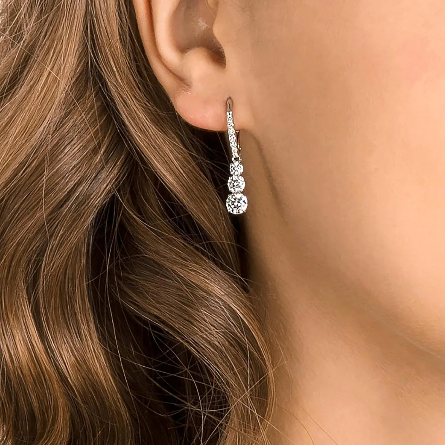 Close-up of Swarovski Stilla drop earring side detail