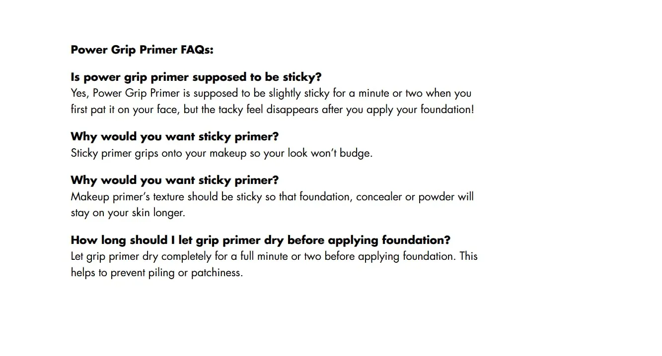 e.l.f. Power Grip Primer FAQ and usage guidance visual