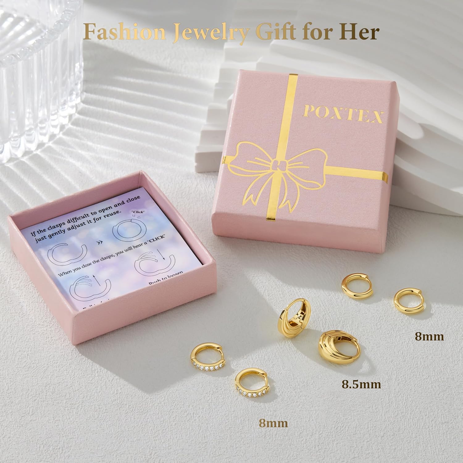 Gold hoop earring gift box and product layout