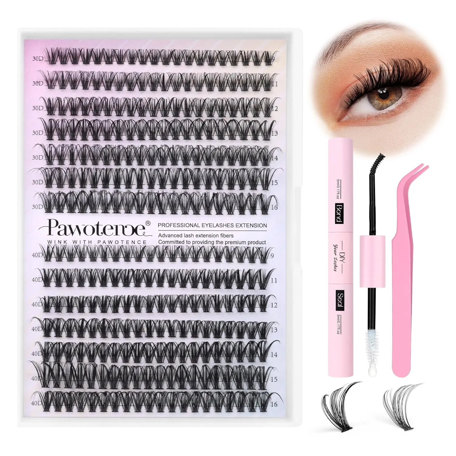 Pawotence DIY lash extension kit with lash clusters and tools