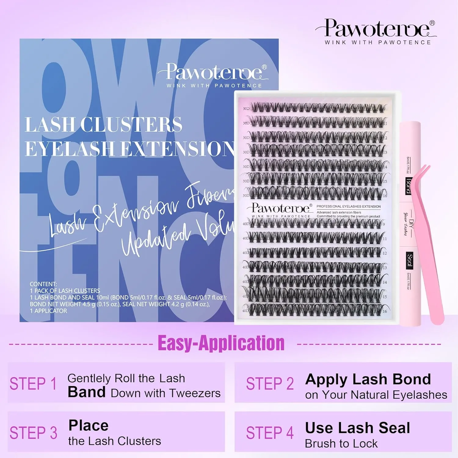 Pawotence lash extension kit easy application steps with bond and seal