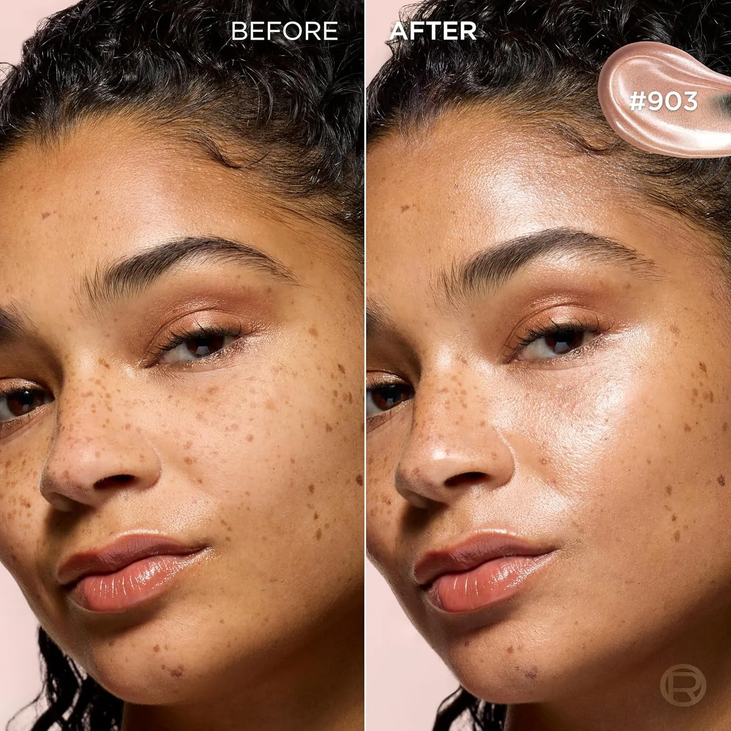 Before and after Lumi Glotion glow result on skin