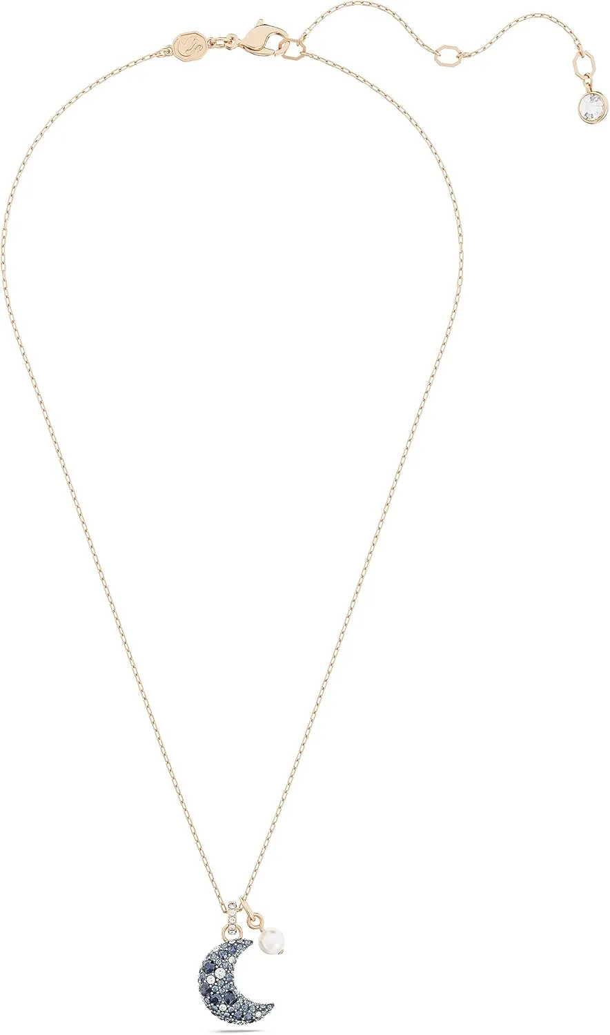Swarovski Luna necklace styled on a model in a black blazer