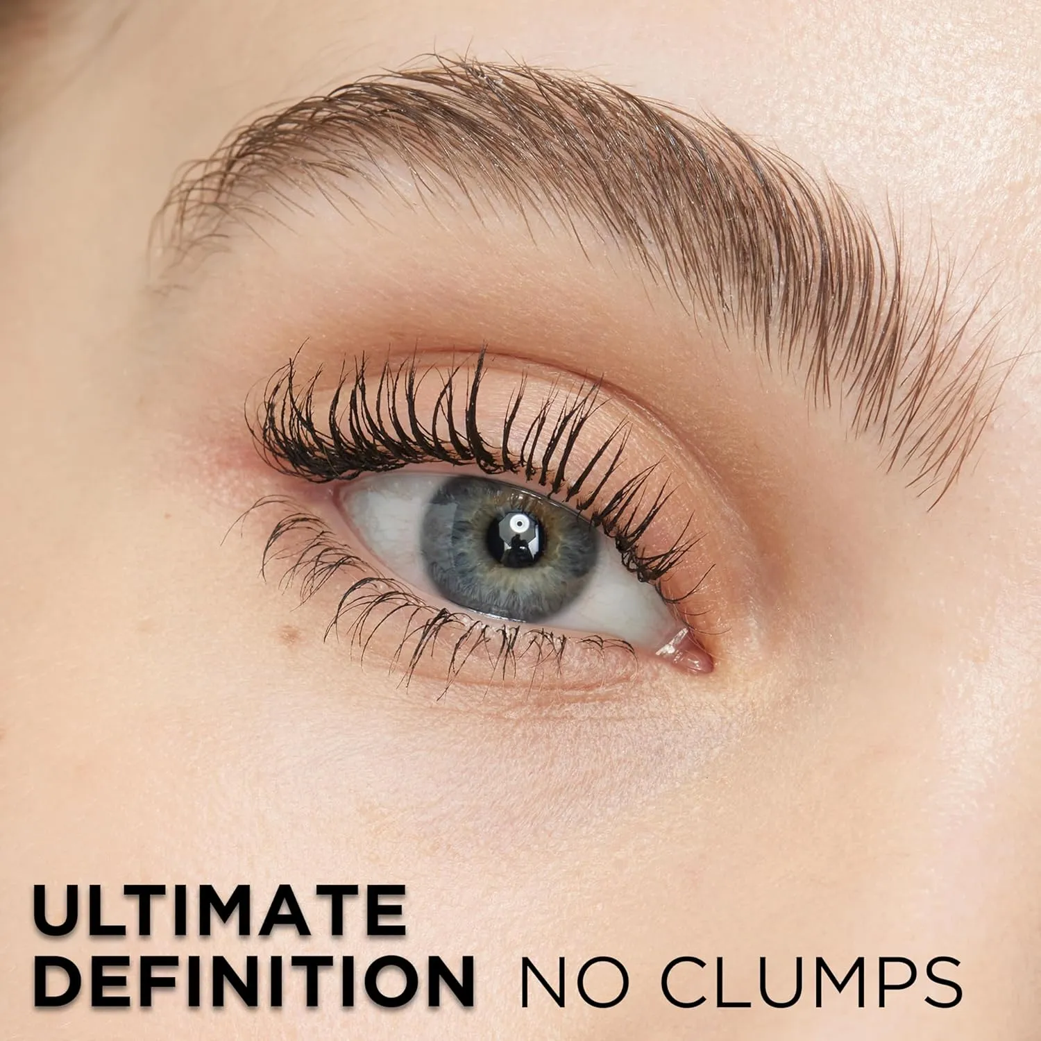 Close-up eye showing defined mascara lashes with no clumps