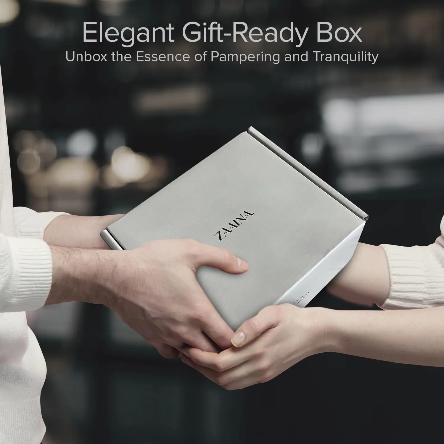 ZAAINA elegant gift-ready box being handed as a gift