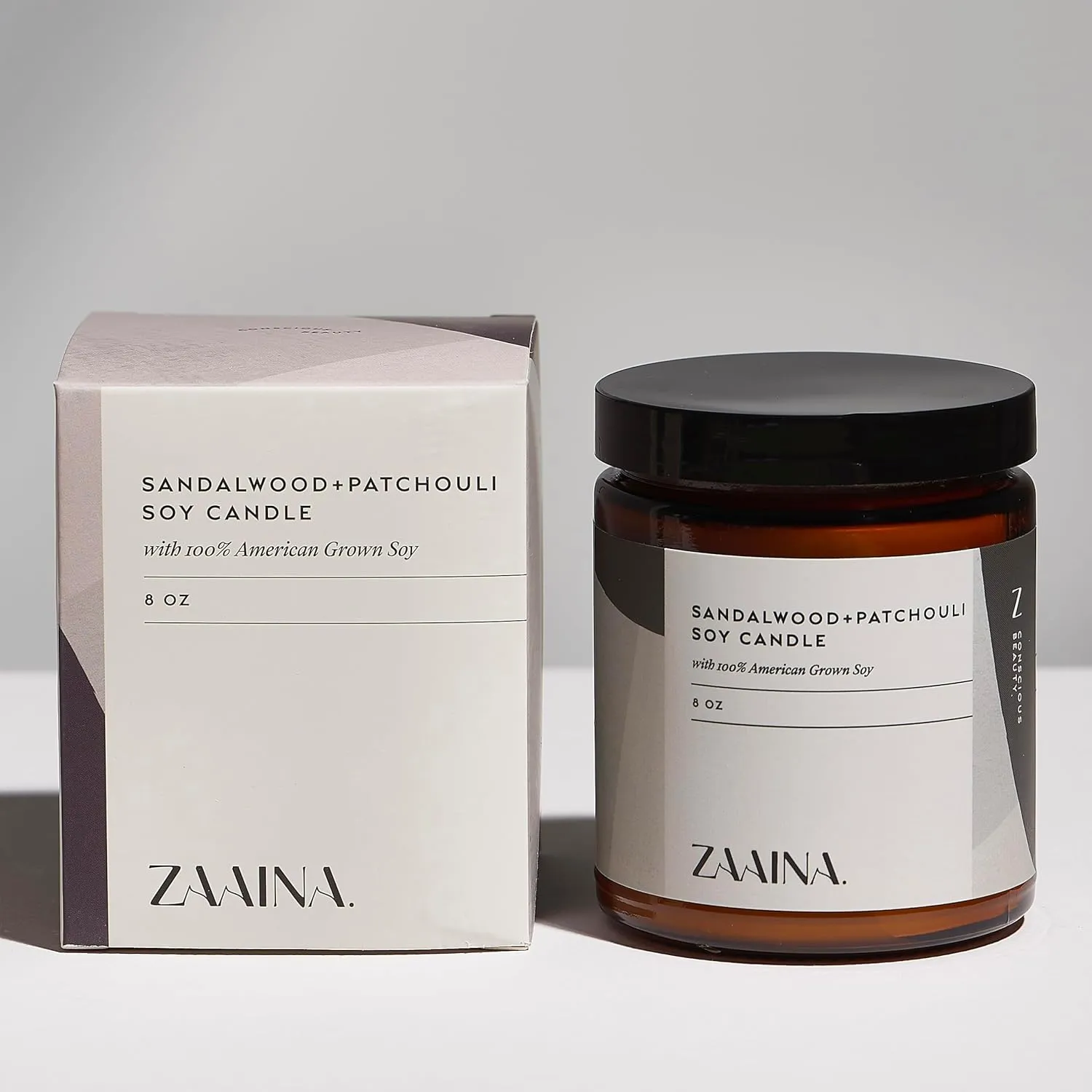ZAAINA sandalwood patchouli soy candle with box