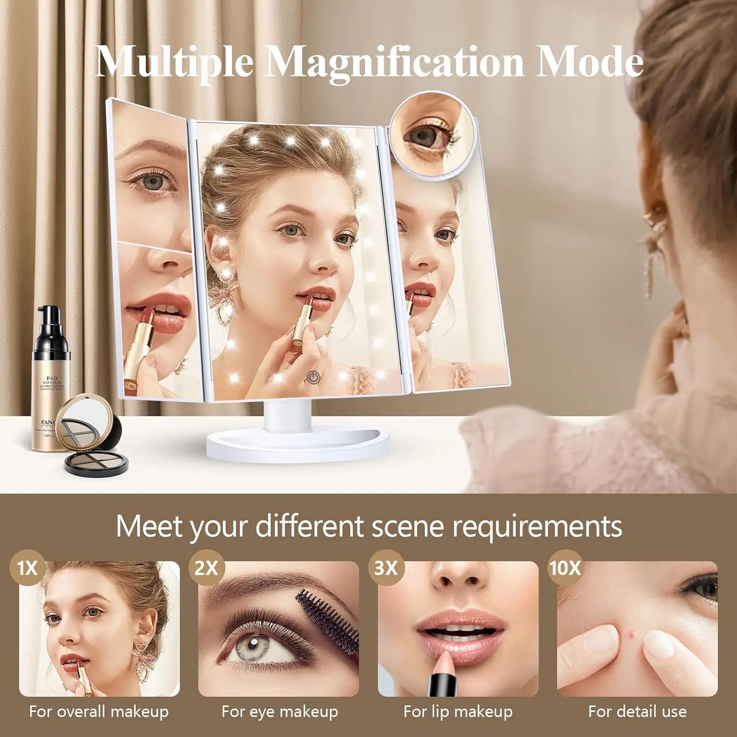 HUONUL lighted makeup mirror in use