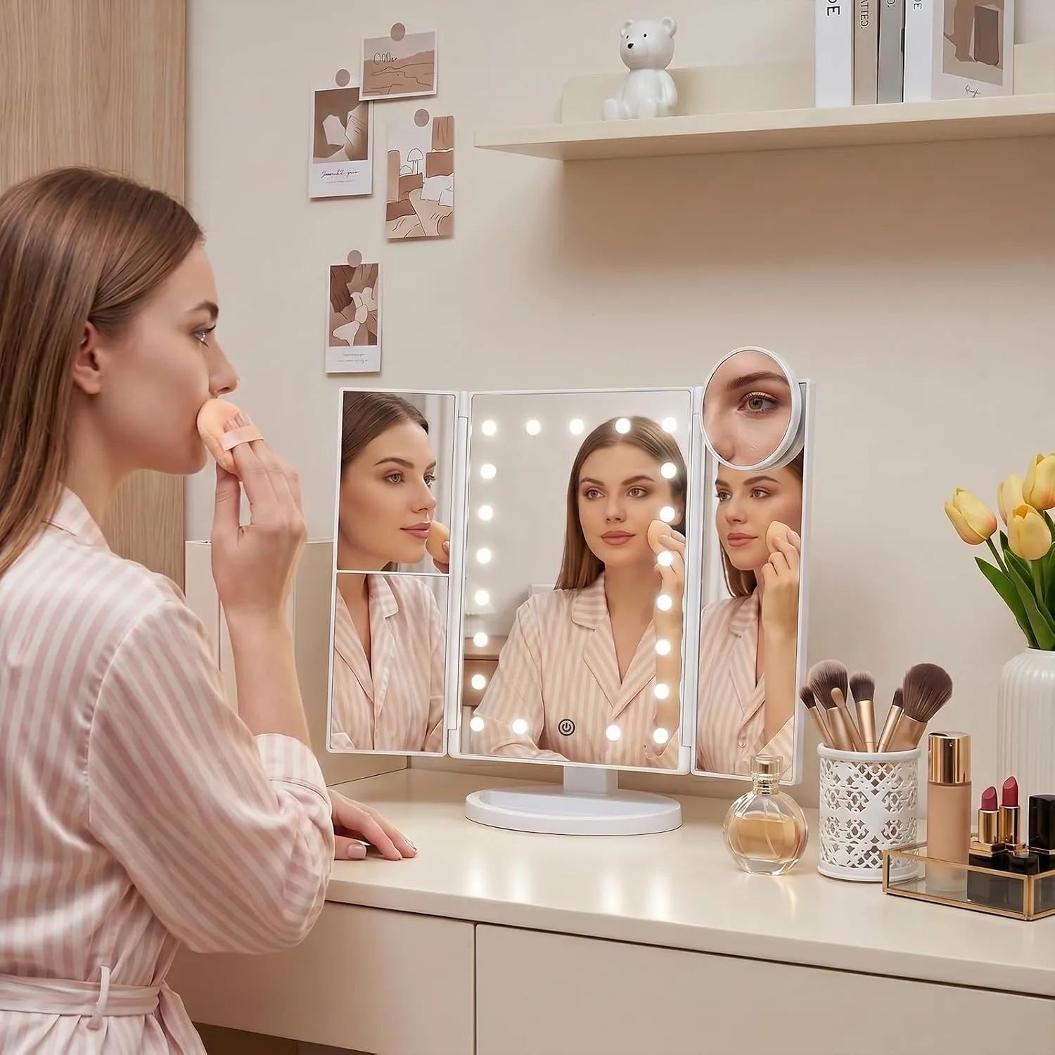 HUONUL vanity mirror dual power feature