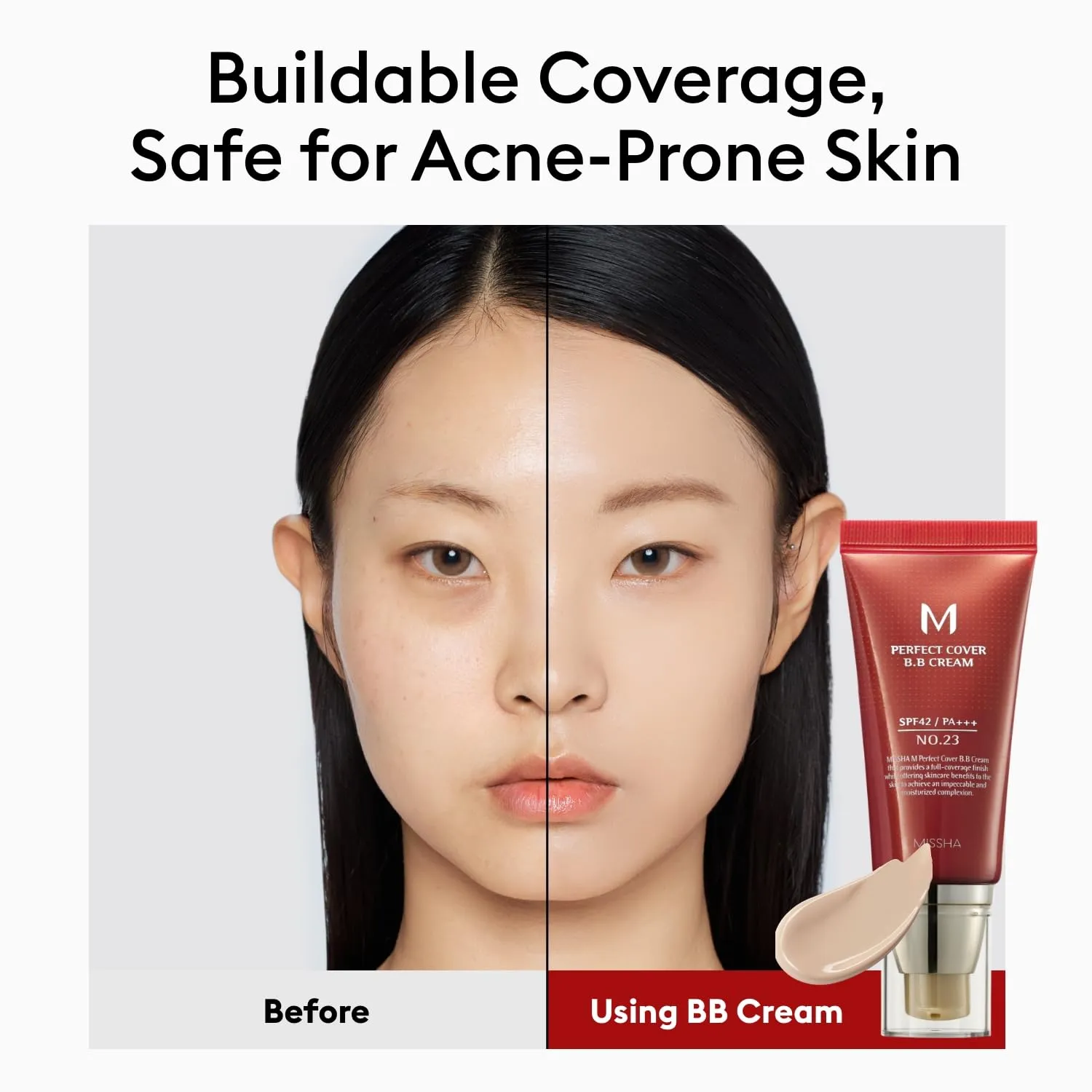 MISSHA Perfect Cover BB Cream before and after coverage result visual