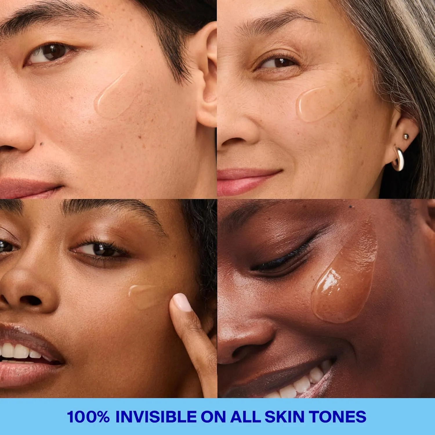 Supergoop Unseen Sunscreen invisible finish on multiple skin tones