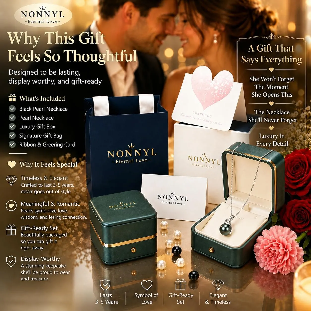 NONNYL black pearl necklace gift box