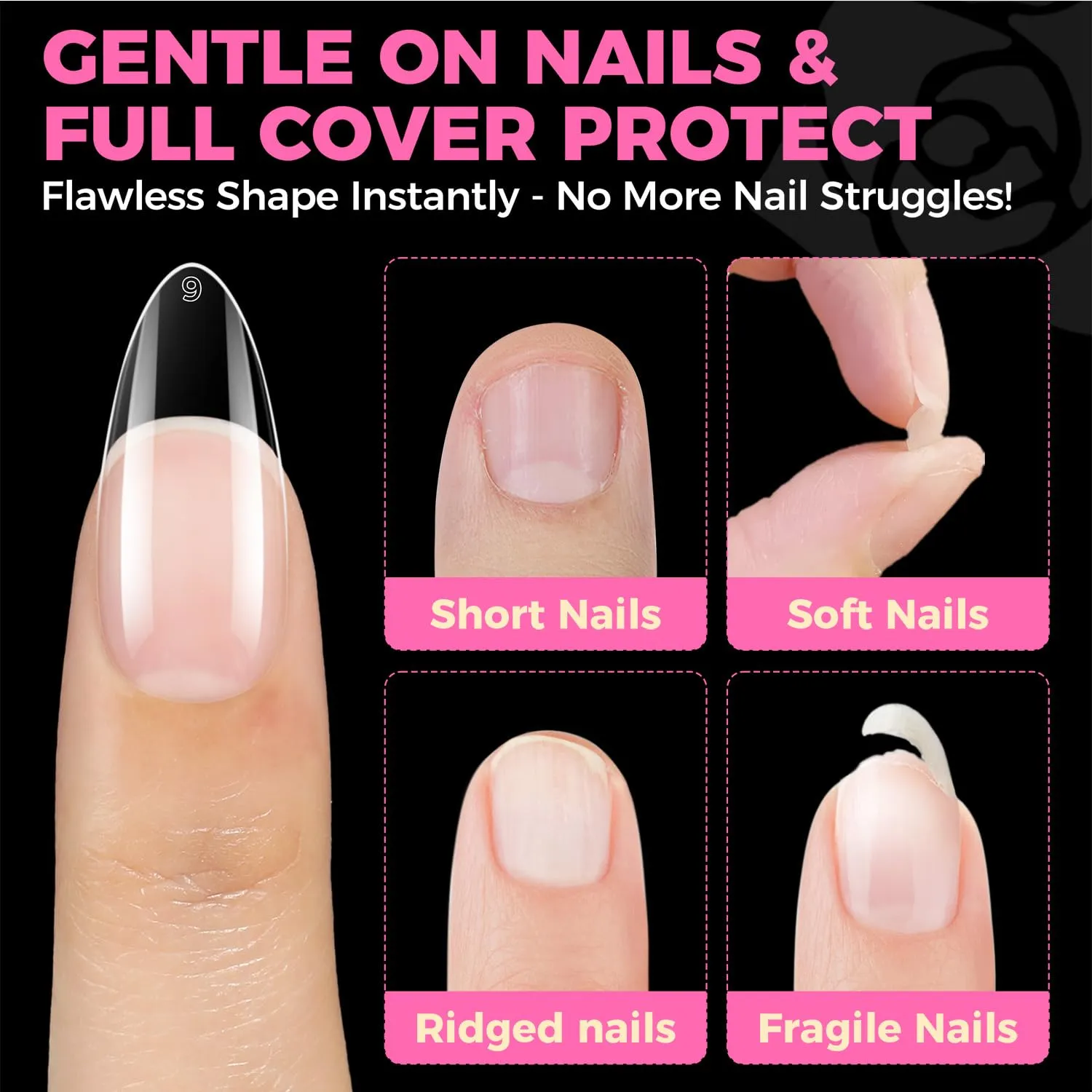 UNA GELLA gel nail tip comparison showing flexible gel material