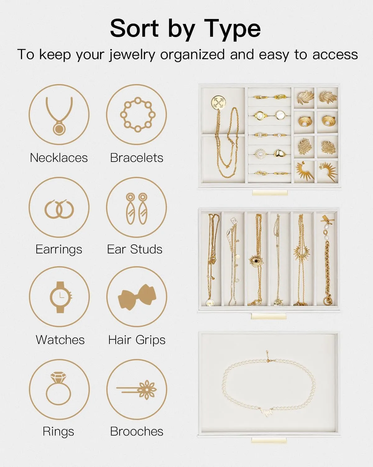 VLANDO jewelry organizer sorting layout for rings earrings bracelets and necklaces