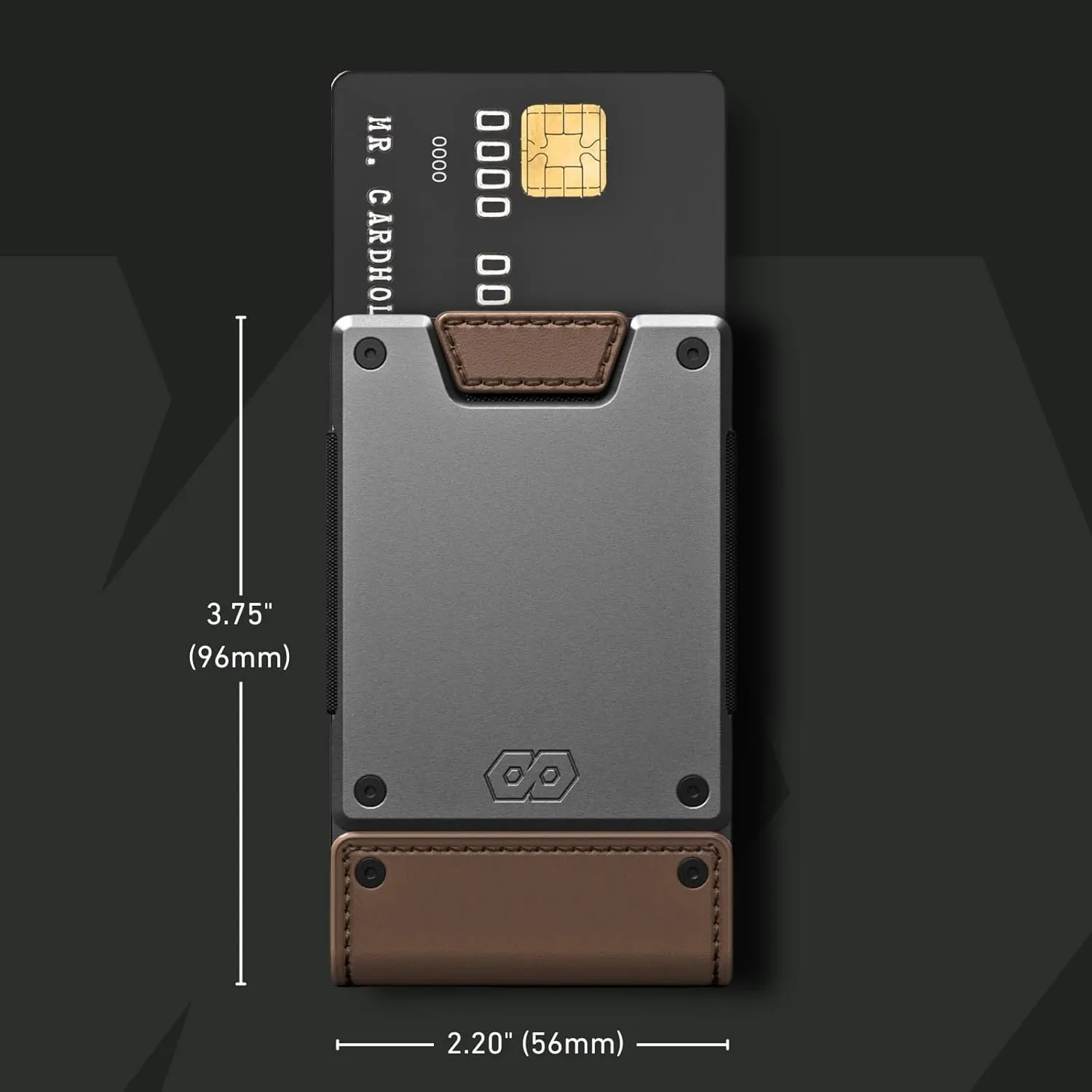 PROOF wallet close-up with leather and metal front view