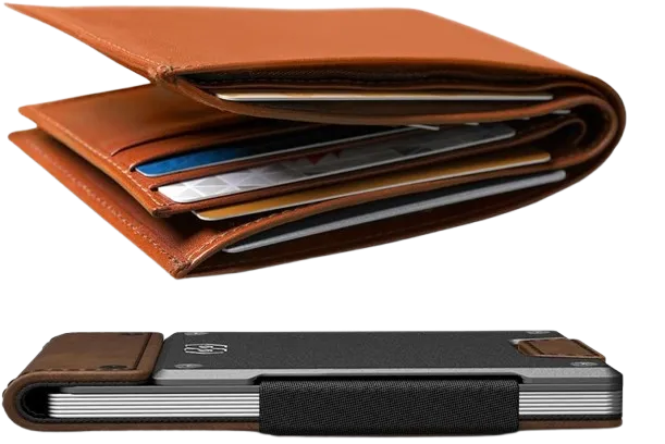 PROOF wallet slim profile with cards inside compared to traditional wallet