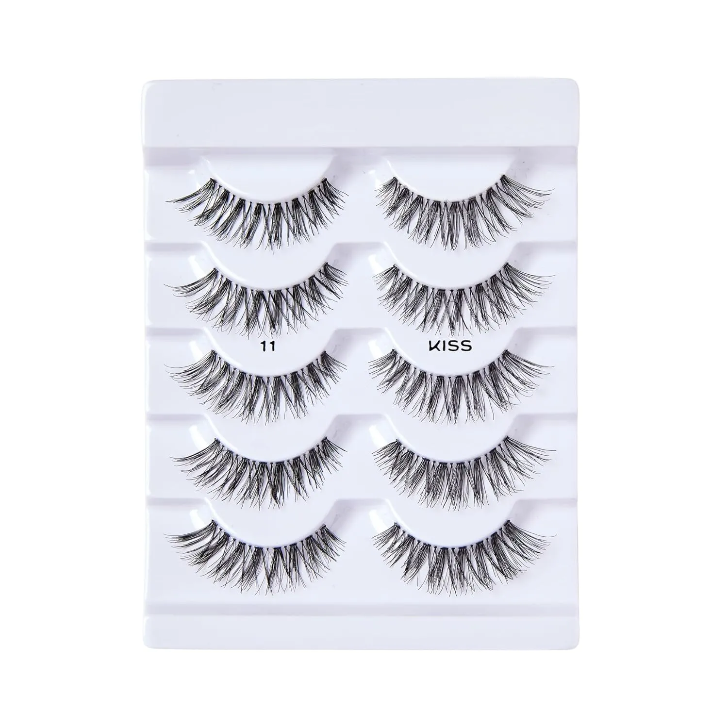 Five pairs of KISS So Wispy false lashes in a white tray