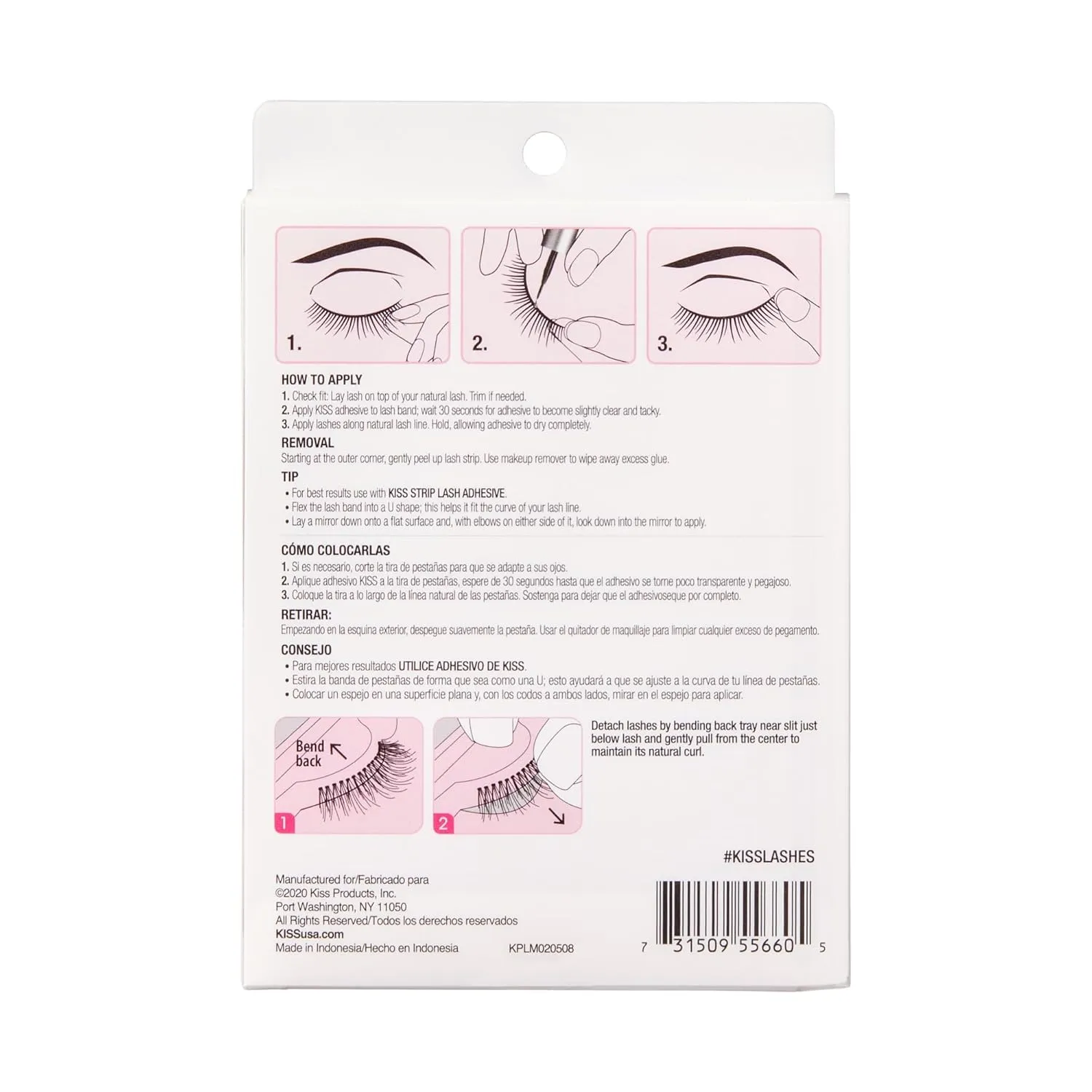 Back of KISS So Wispy false eyelashes package with application instructions